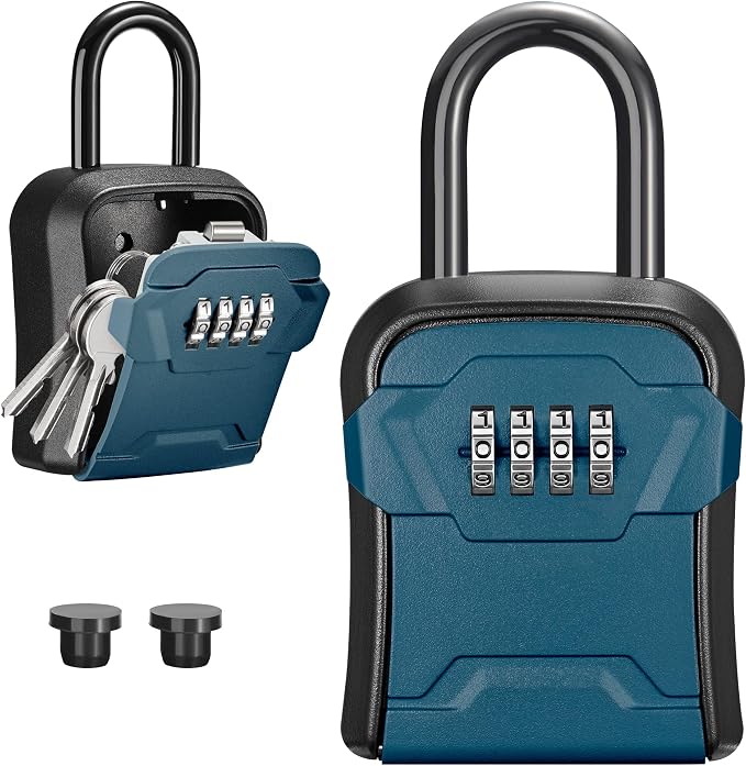 Puroma Lock Box, Key Lock Box Wall Mount & Portable Combination Lockbox with Resettable Code, Security Lockbox for Outside House Keys, Apartment Realtors Spare Keys Storage (1 Pack, Peacock Blue)