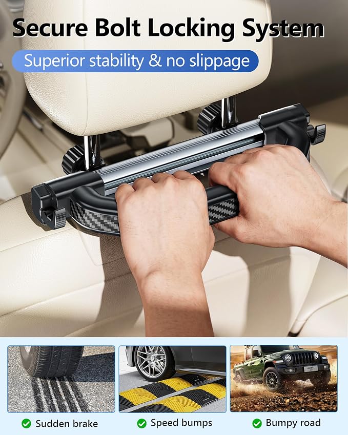 Car Assist Handle for Elderly Pregnant Women Kids - Headrest Mount | Ergonomic Grap Handle, Quality ABS, 2 Storage Hooks, Stable Bolt-Lock System, Broad Compatibility, Easy Installation