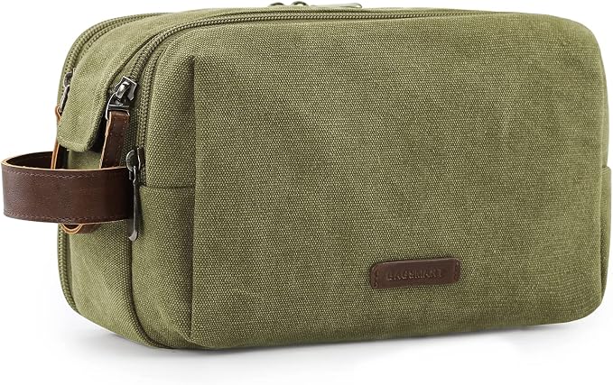 BAGSMART Toiletry Bag for Men, Canvas Travel Toiletry Organizer Dopp Kit Water-resistant Shaving Bag for Toiletries Accessories,Green-Large