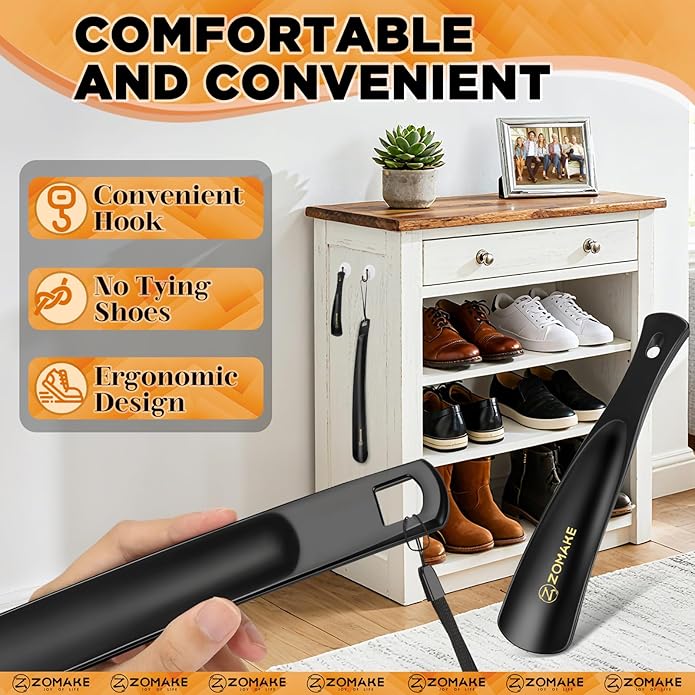 ZOMAKE Long Plastic Shoe Horn,Plastic ShoeHorn Long Handle for Seniors Men Women,Travel Small Shoe Spoon Helper(16''&7.5'')