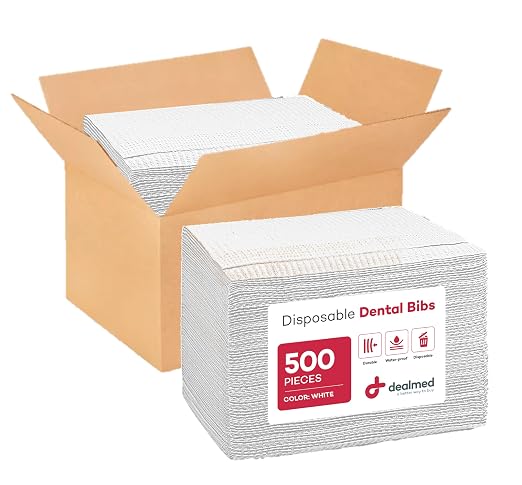 Dealmed Disposable 13.5" x 18" Dental Bibs, Made in USA, 2-Ply Tissue/Poly, Bulk Tattoo Bibs, Great for First Aid Kits and Medical Facilities (White, Case of 500)