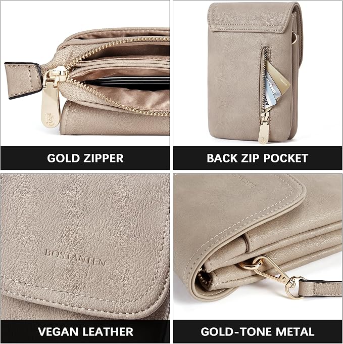 BOSTANTEN Small Crossbody Bag for Women Designer Cell Phone Purse | Vegan Leather, Multiple Pockets, Card Slots, Compact Size for Phone, Cards and Keys, Daily Travel Shopping Use
