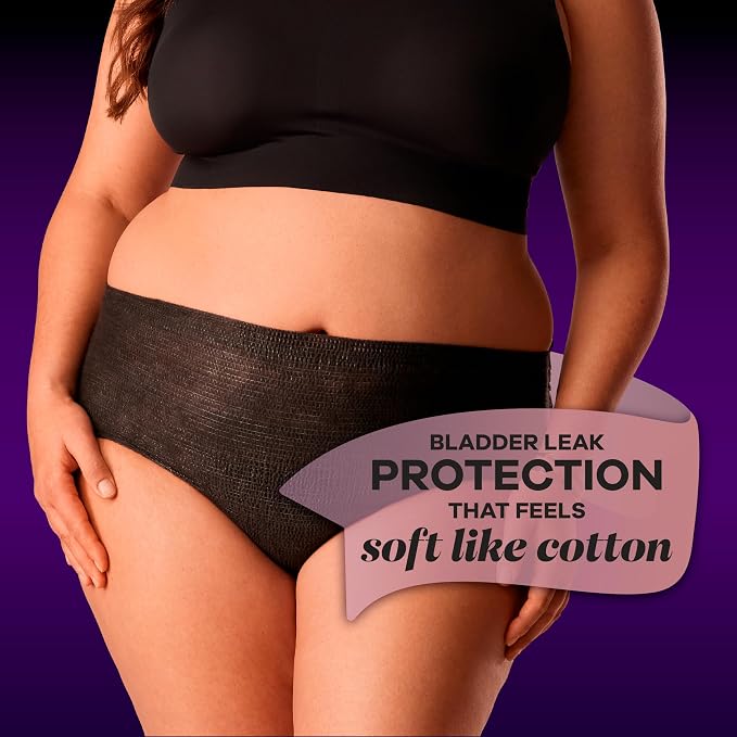 Always Discreet Boutique Incontinence and Postpartum Underwear for Women, Maximum Protection, Large, Black, 18 Count (Pack of 2)