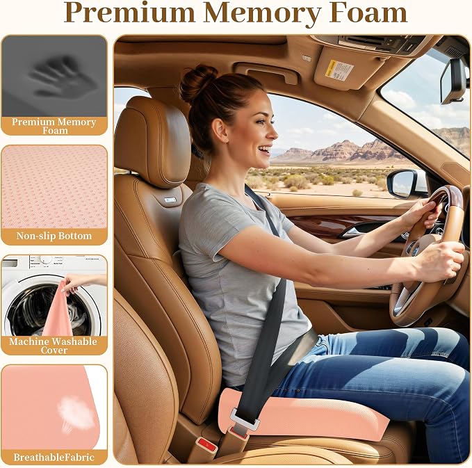 TranquilRelax Memory Foam Seat Cushion for Office Chair, 3-Inch, Pink | Medium-firm Support for Long Sitting, Washable Mesh Cover, Non-slip Base, Perfect for Car Seats & Short Drivers