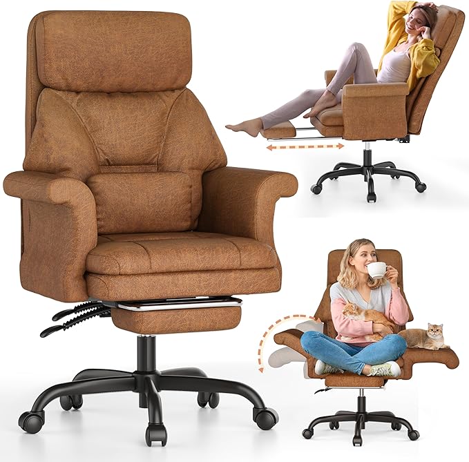 ELABEST C39 Cross Legged Office Chair with Footrest & Convertible Armrests-Pet-Friendly Criss Cross Home Desk Chair, Ergonomic Recliner with Lumbar Pillow,Big and Tall Executive Chair