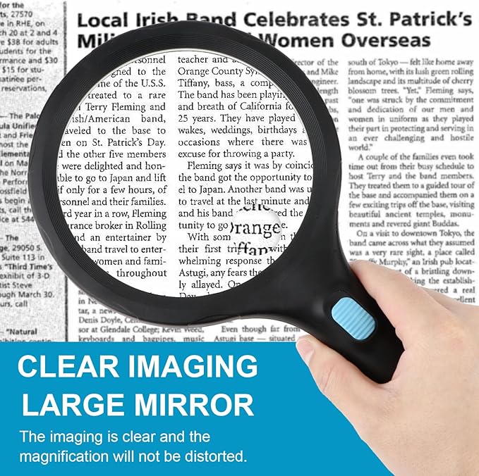 Rongon Magnifying Glass with Light, Handheld Illuminated Lighted Magnifier,1.8X 5X Illuminated Magnifying Loupe for Seniors Books Inspection Exploring Hobbies