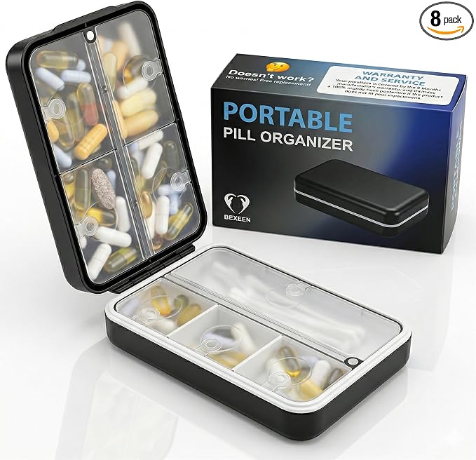 Travel Pill Organizer Box – Moisture Proof Case with Magnetic Closure, Large 8-Compartment Holder for Pills, Vitamins and Supplements, Reliable Medicine Organizer for Daily Use at Home or on the Go