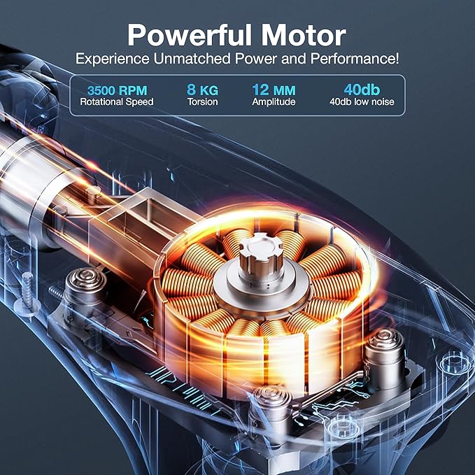 3-in-1 Massage Gun Extended Handle & Belt with 12 Speed Levels & 4 Replaceable Heads for Athletes, Gym Recovery and Seniors Back Pain |Back Massage Belt & Extended Handle Deep Tissue Massage