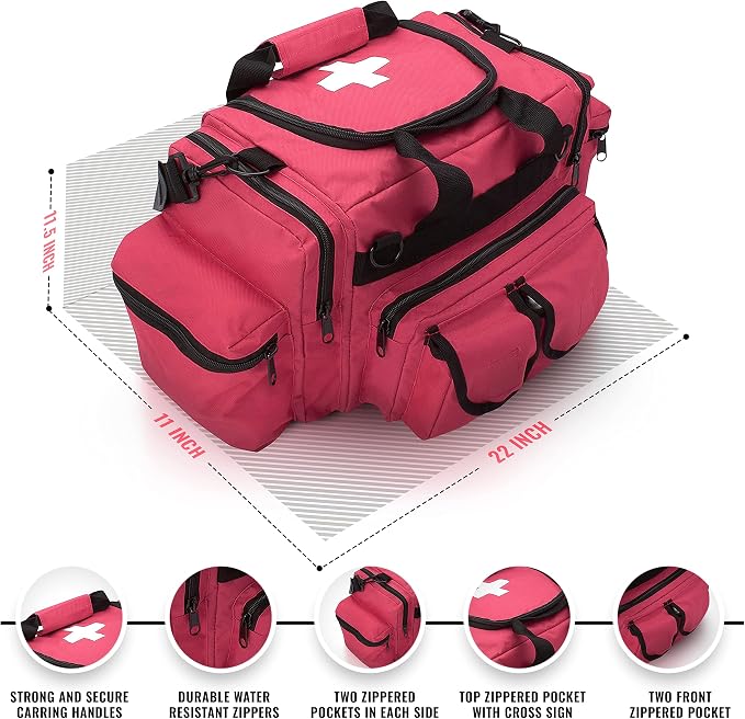 ASA TECHMED First Aid Responder EMS Emergency Medical Trauma Bag Deluxe, Pink