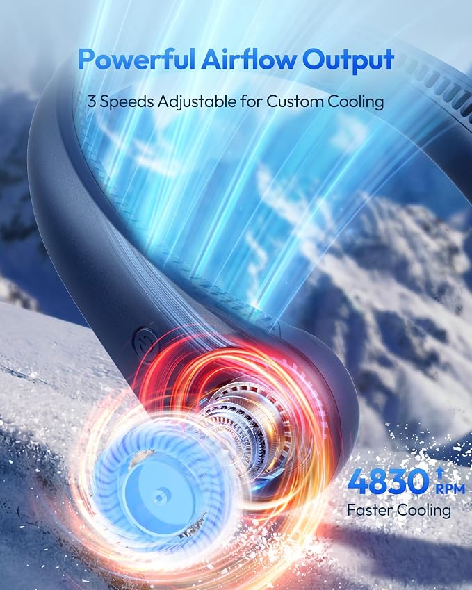 Gaiatop Portable Neck Fan Rechargeable, Hands-Free Cooling, 23.5hrs Runtime | Battery Powered Personal Wearable Fan, Summer Outdoor Travel Essentials, Birthday Gifts for Women Men Teens, Navy Blue