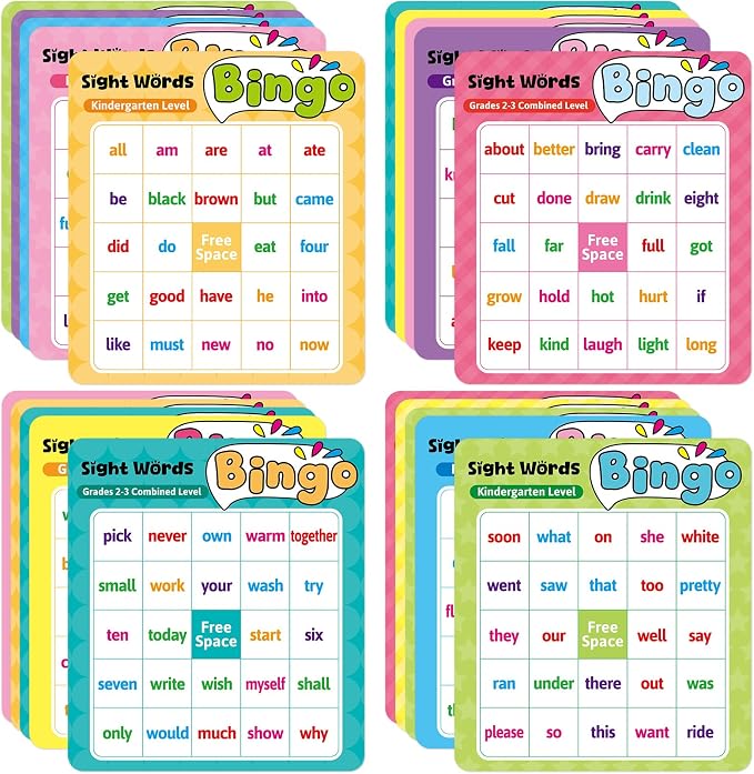 Fancy Land Sight Word Bingo Game Kids Adults Dolch's & Fry's Words Lists Bingo Set for Pre-k to 3rd Grade Educational Games Home Classroom Activities Supplies