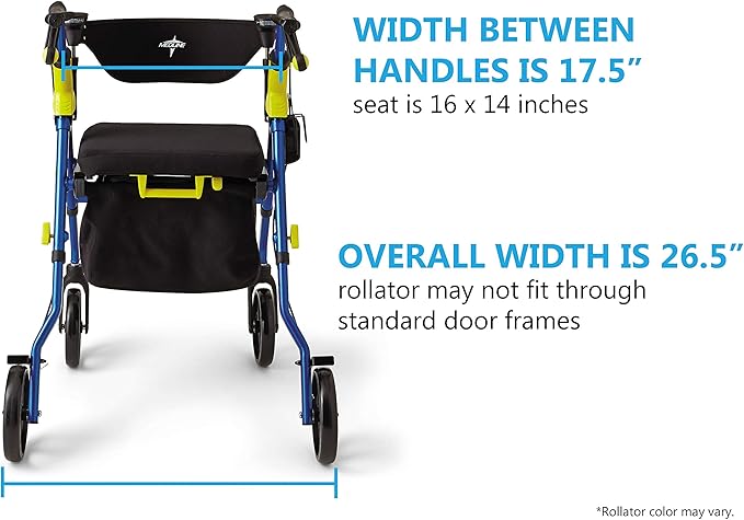 Medline Premium Empower Rollator Walker with Seat, Folding Rolling Walker with 8-inch Wheels, Silver