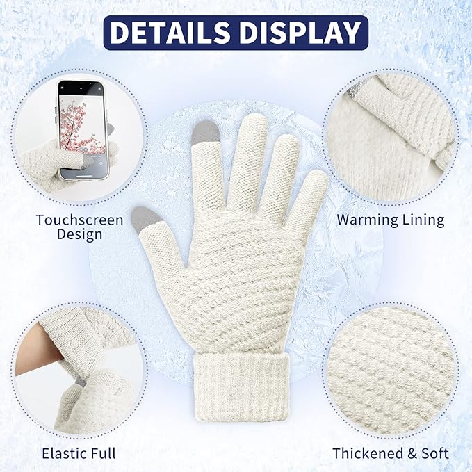 Omisy 4 Pairs Women Winter Gloves Touchscreen Cold Weather Mitten, Christmas Gifts for Adult Stockings Stuffers Mom Wife