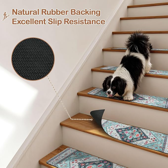 OJIA Non-Slip Stair Treads for Wooden Steps 15PC 30"X8" Indoor Stair Runner | Slip Resistant Stair Rugs Safety Mats for Dogs, Kids & Elders, Rubber Backed Stair Treads Stair Covers