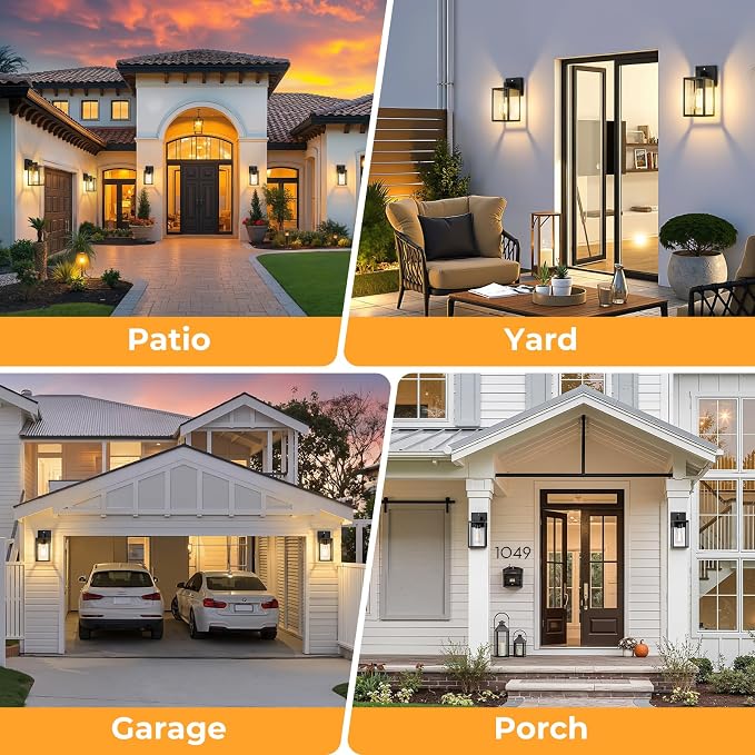2 Pack Dusk to Dawn Outdoor Wall Light Fixtures, Exterior Porch Light, Waterproof Wall Sconces Lanterns, Sensor Lighting Wall Mount for House Doorway Garage, Black
