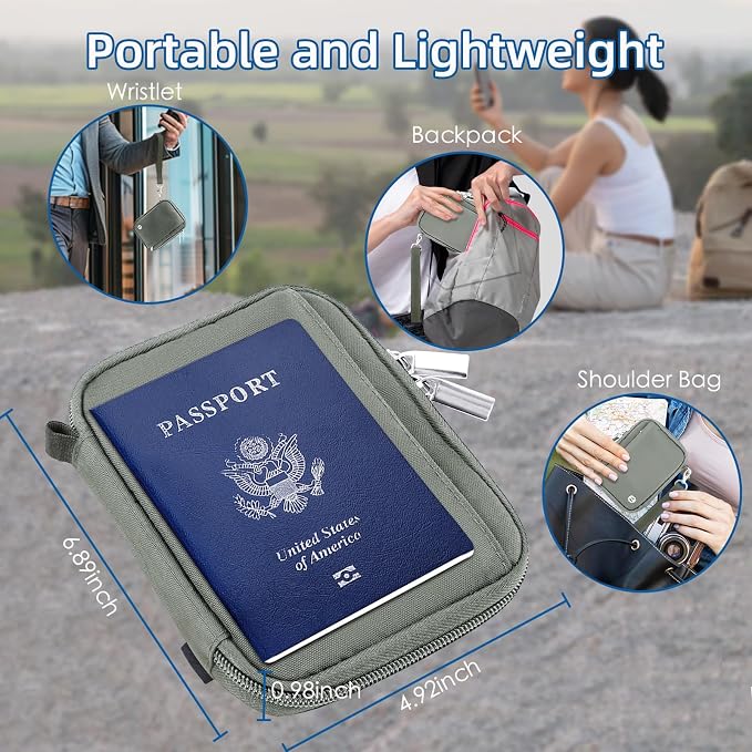WALNEW Passport Holder for Travel, RFID Blocking Travel Walle Essentials | Travel Document Holder, Passports Wallet Pouch with Card Slots Zipper Pocket for Women Men
