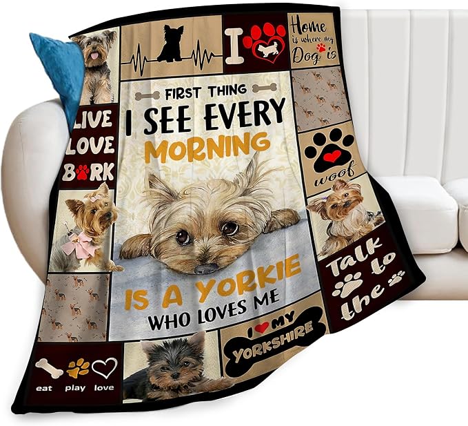 Funny Yorkshire Terrier Dog Blanket Soft Cute Kawaii Yorkie Plush Throw Blanket Cozy Lightweight Flannel Stuff Decor Fleece Blanket Gifts for Lovers Girls Boys Kids Adults Women Bed Travel 40"x50"