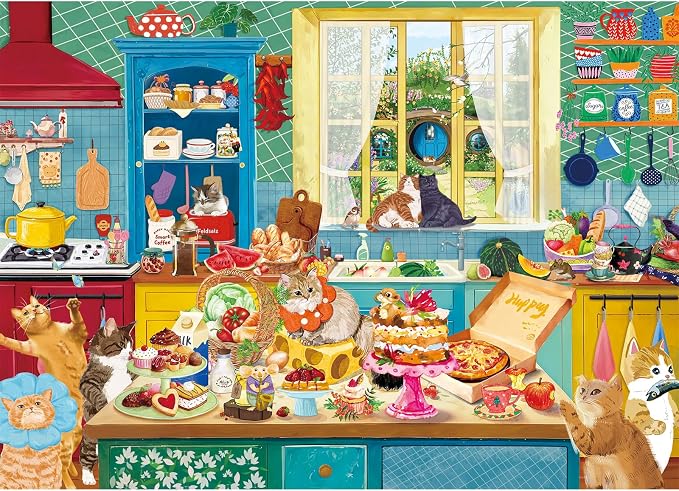 1000 piece Puzzle for Adults,Kitchen Jigsaw Puzzle 1000 Pieces for Adults,Challenging Family Games Holiday Party Gifts -1:1 Poster Interlock Perfectly Letter on Back-Cat Kitchen
