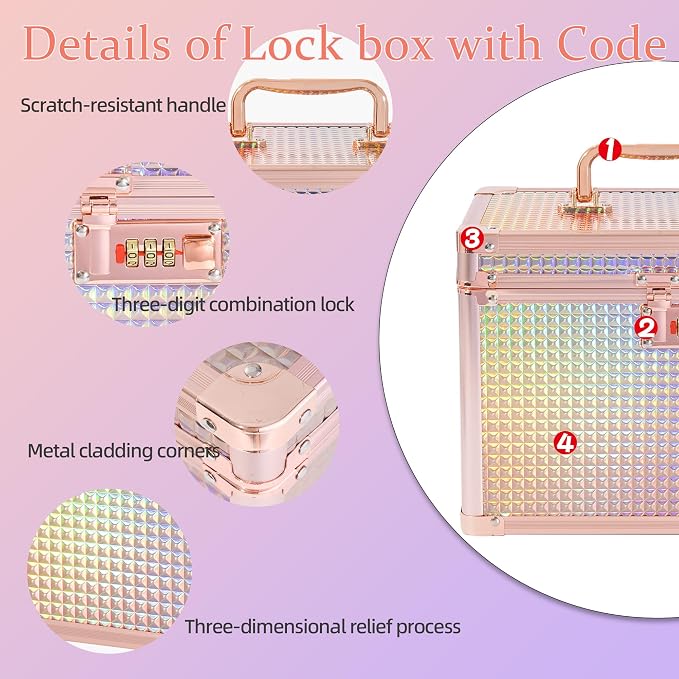 Medication Combination Lock Boxes with Code for Personal Items, Medicine Lockbox for Documents 10 x 7.25 x 7.75 Inches Rose Gold