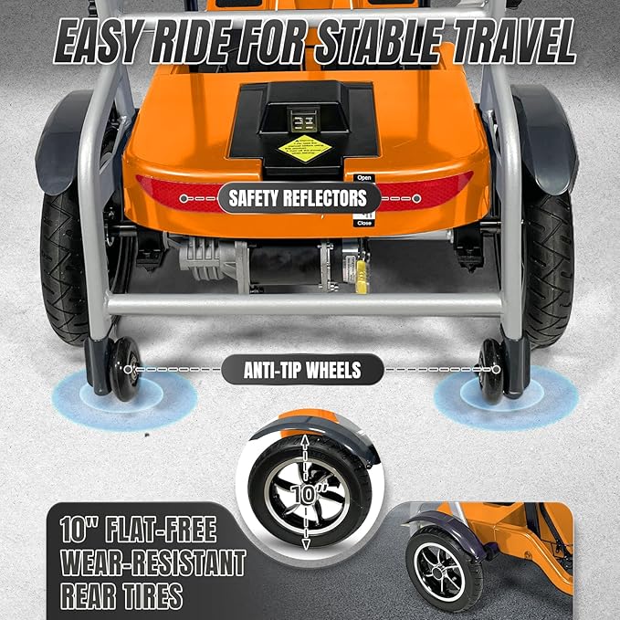 R3b-Mobility Scooters for Seniors Adults Ultra Lightweight 37.5 Ibs Electric Powered Folding 4 Wheel Mobility Scooter with Cup Holder, Compact Convenient for Travel Airline Approved, Orange