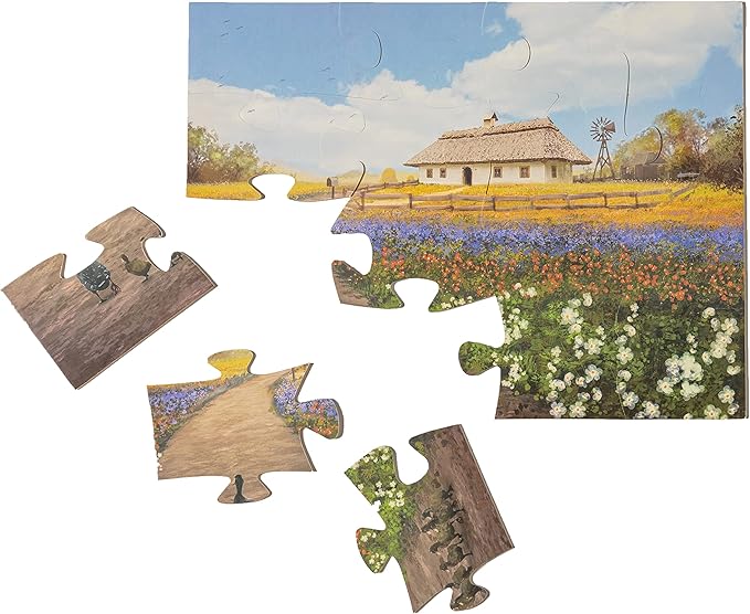 Assistex Large Piece Jigsaw Puzzle for Seniors with Dementia with Conversation Prompts, Large Piece Memory Game for Adults, Elderly, and Dementia Patients – Country Home Puzzle, 16 pcs