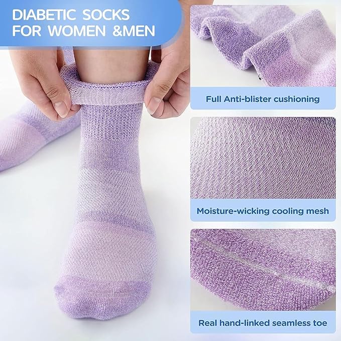 Bulinlulu Bamboo Viscose Diabetic Socks, 6 Pairs Non Binding Ankle Socks, Reinforced Toe, Size 6-9/9-11/13-15