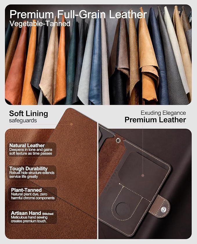 RFID Passport Holder for Travel with Hidden Airtag Slot – Genuine Leather Passport Wallet, Travel Gift for Men & Women