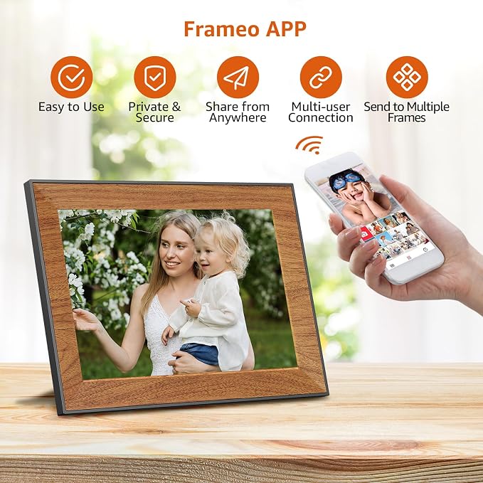 Digital Picture Frame, 10.1 Inch WiFi frameo Digital Photo Frame | Touch Screen,Easy to use Digital Frame,Auto Rotating Pohto/Video by Electronic Picture Frame,Best Gift for mon women marher