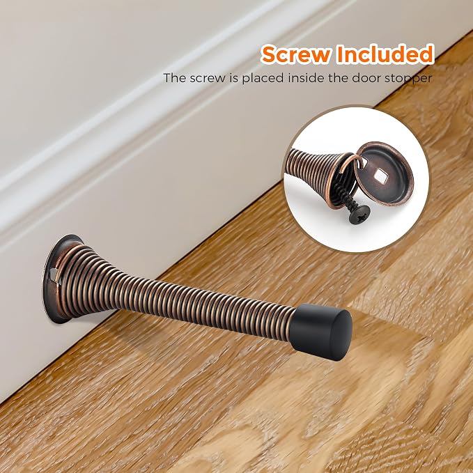 Ravinte Door Stoppers, 12 Pack Spring Door Stops with Rubber Bumper, Oil Rubbed Bronze Door Stoppers for Bottom of Door