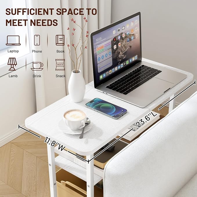SLEEPING LAMB Side Table for Living Room, 3-Tier End Table for Small Space with Wide Storage Tabletop, Elegant White Narrow Nightstand for Bedroom, Sofa Couch