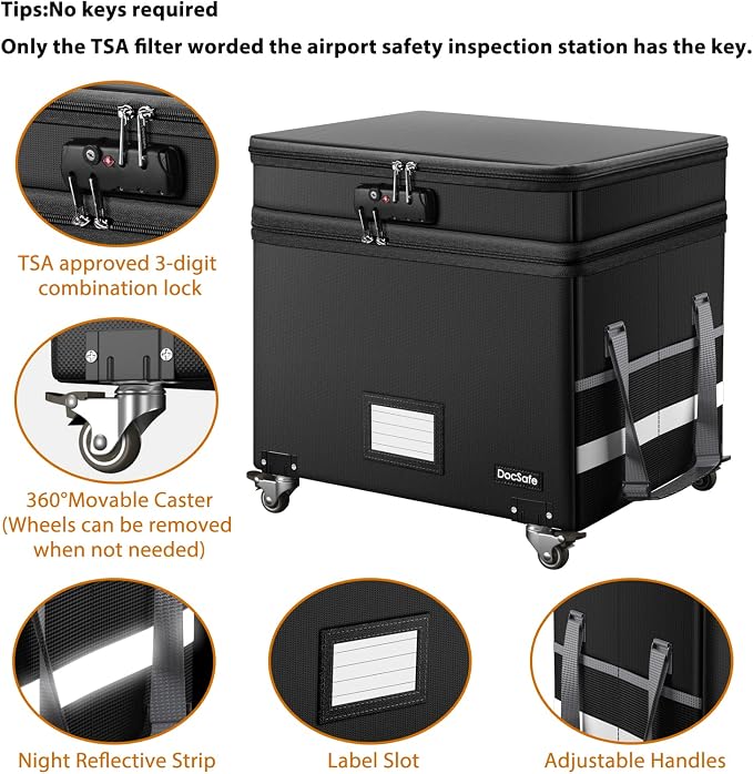 DocSafe Fireproof Document Box Set with Lock and Wheel