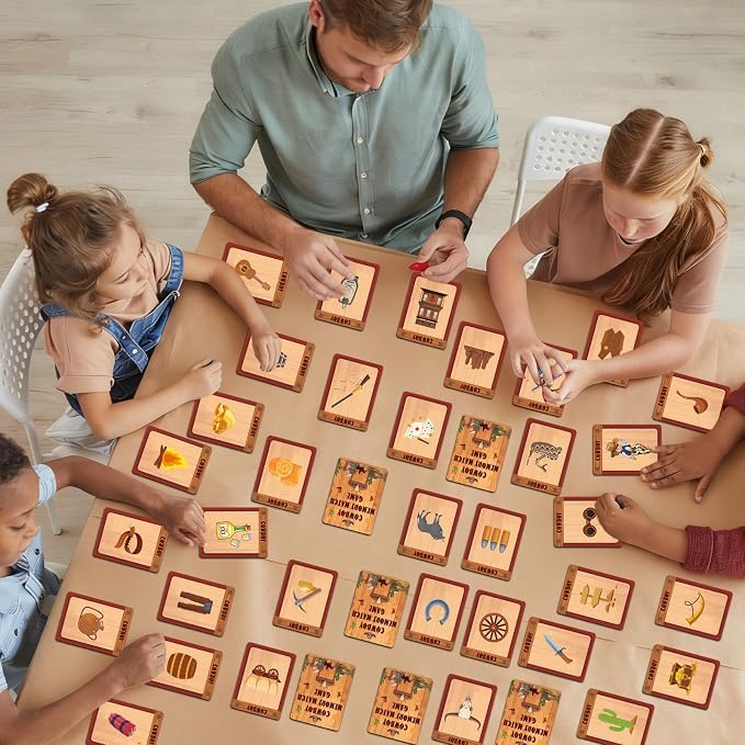 gisgfim 100 PCS Memory Matching Game Cowboy Concentration Memory Card Games for Kids Educational A Fun & Fast Western Party Favor Wild West Theme Matching Games