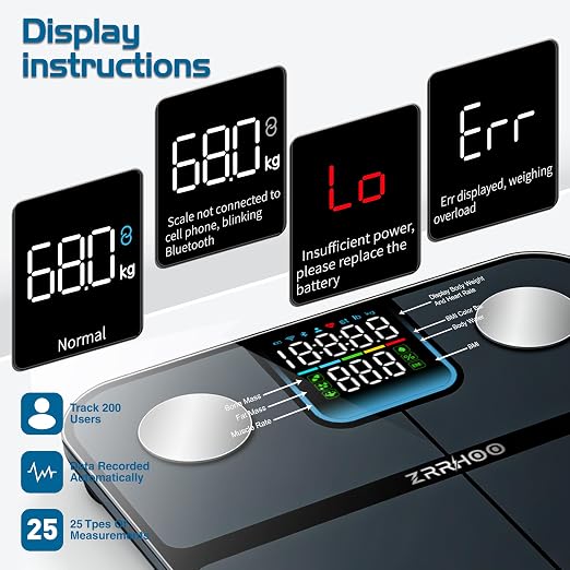 Smart Scale for Body Weight, Weight Scale for BMI, Body Fat, Muscle Mass,Bathroom Scale with 7-in-1 Display， 25 Body Composition Bluetooth Weight Scale for Health Monitoring with APP, 400lb
