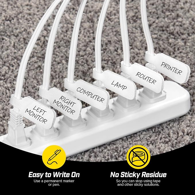 Wrap-It Storage Cable Labels - Medium, White (30-Pack) Write On Cord Labels, Wire Tags for Cable Management and Organizer for Electronics, Computers and More
