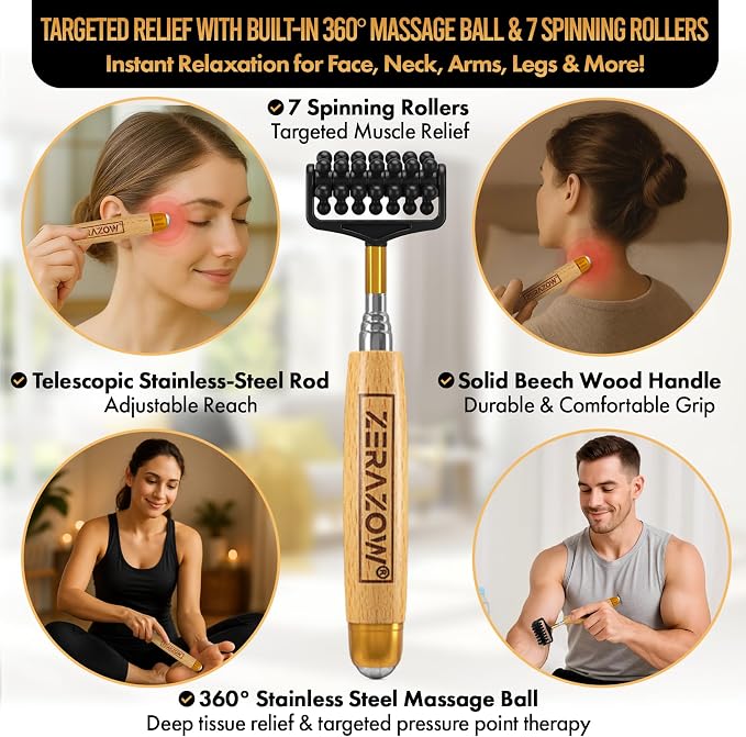 ZERAZOW® Telescoping Back Scratcher 9 Pcs Set, Backscratcher Gifts for Men & Women with 4 Detachable Heads, Head & Scalp Massager, Back Massage Tools, Spiky Sensory Rings, Fathers Day Gift