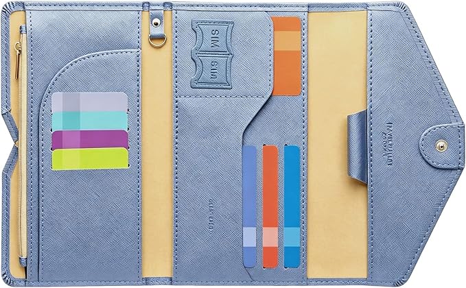 Passport Holder Passport Wallet Travel Essentials Document Organizer, Passport Cover Rfid Travel Wallet Womens | RFID secure, 6 card slots, 10 sim pockets, passport holder with zip-around wallet, slim fit for women travelers.