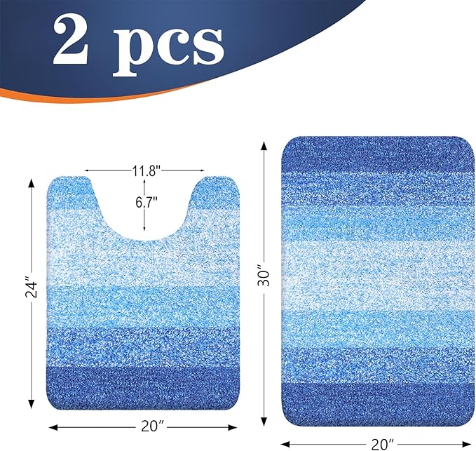 OLANLY Bathroom Rug Set 2 Piece, Soft Absorbent Microfiber Bath Mats and U-Shaped Contour Toilet Rug, Non-Slip, Machine Wash Dry, Shaggy Bath Mats for Bathroom (30"x20"+U24 x20, Light Royal Blue)