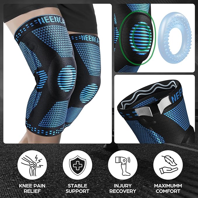 NEENCA Professional Knee Brace for Pain Relief, Medical Knee Support with Patella Pad & Side Stabilizers, Compression Knee Sleeve for Meniscus Tear, ACL, Joint Pain, Runner, Workout (Blue, Large)