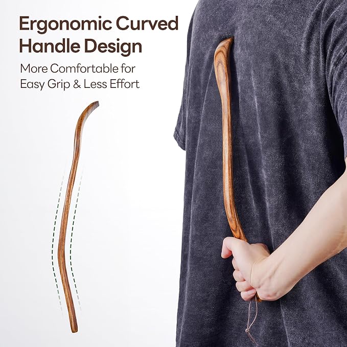 Tomorotec Back Scratcher, Camphor Wood Curved Long Handle for Men Women | Hand-Carved Lightweight Itch Relief Body Scratch Tool, 17.5 Inch, Great Gift For Adults Seniors Dad Mom Grandparents