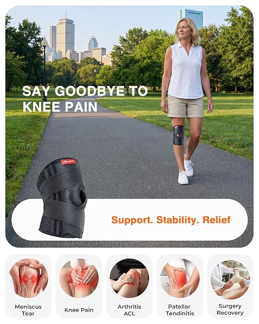 changenow Upgraded Medical-Grade Knee Brace for Women and Men,[Ultra Breathable & V-Straps] Knee Support with Side Stabilizers,for Meniscus Tear,Knee Pain,Arthritis,MCL,ACL Injuries-Knee Wrap(Small)