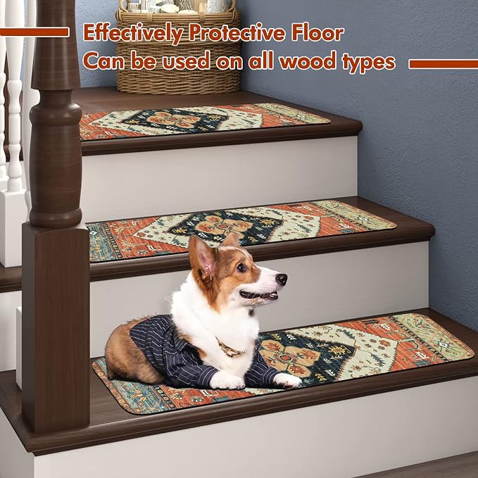 OJIA Non-Slip Stair Treads for Wooden Steps 7PCS, 30"X8" Rubber Carpet Stair Treads Indoor Stair Runner Slip Resistant Stair Rugs Safety Mats for Dogs, Kids & Elders, Stairway Grip Step Treads