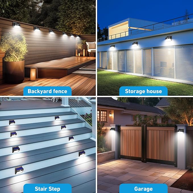 6 Pack Solar Motion Sensor Lights Outdoor Waterproof with 3 Modes | Cool White, Black Frame, LED, Solar Powered, Security Lighting for Outside Wall Garden Fence Yard Deck Patio Garage