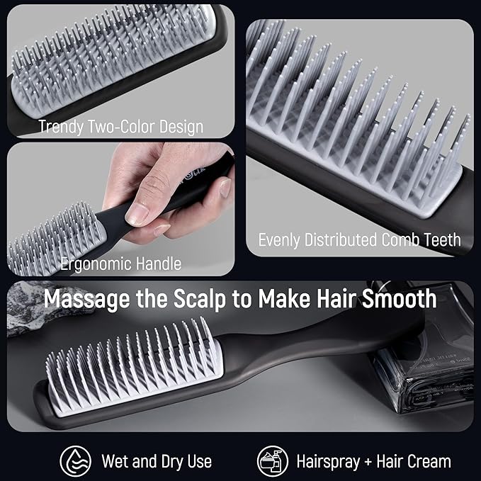 SALONSILK Hair Brush for Men, 4PCS Mens Hair Brush & Styling Comb Set, Fine and Wide Tooth Comb, Gel & Roller Brush for All Hair Types, Perfect for Styling, Grooming, and Detangling