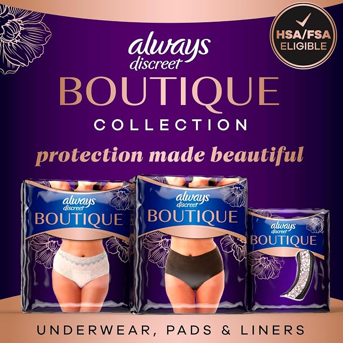 Always Discreet Boutique Incontinence and Postpartum Underwear for Women, Maximum Protection, Small/Medium, Rosy, 20 Count (Pack of 3)