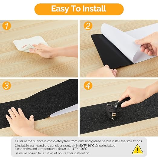 Outdoor Stair Treads for Wooden Steps Non Slip, KOOTETA 8 Pack 30" x 6"Anti Slip Strips Adhesive for Stair, Waterproof Weather Resistant Exterior Grip Tape 80-Grit Non Skid Traction Stair Treads,Black