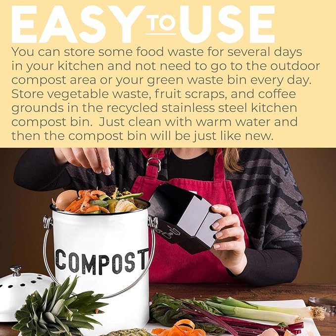 Epica Kitchen Compost Bin for Kicthen Countertops, 1.3 Galllon - White