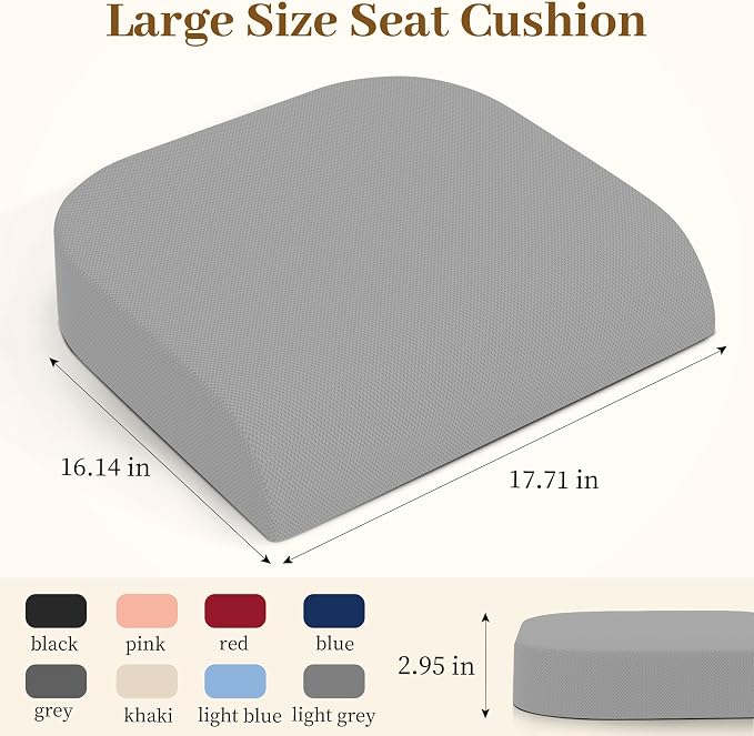 TranquilRelax Memory Foam Seat Cushion for Office Chair, 3-Inch, Light Gray | Medium-firm Support for Long Sitting, Washable Mesh Cover, Non-slip Base, Perfect for Car Seats & Short Drivers