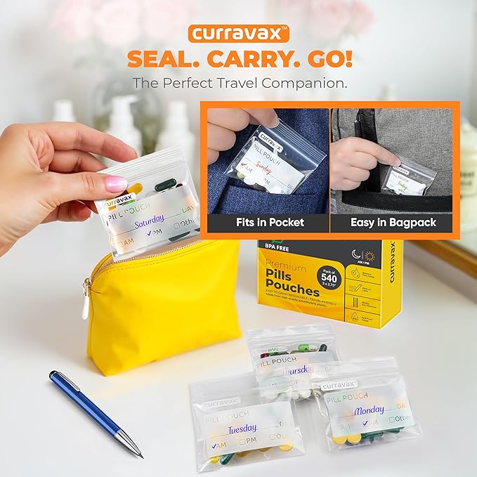 Pill Bags Pack of 225- BPA Free 3 x 2.75 inch Pill Pouch - Pill Pouches for Medicine with Write on Label –Clear Ziplock Pill Baggies for Travel Medicine Organizer