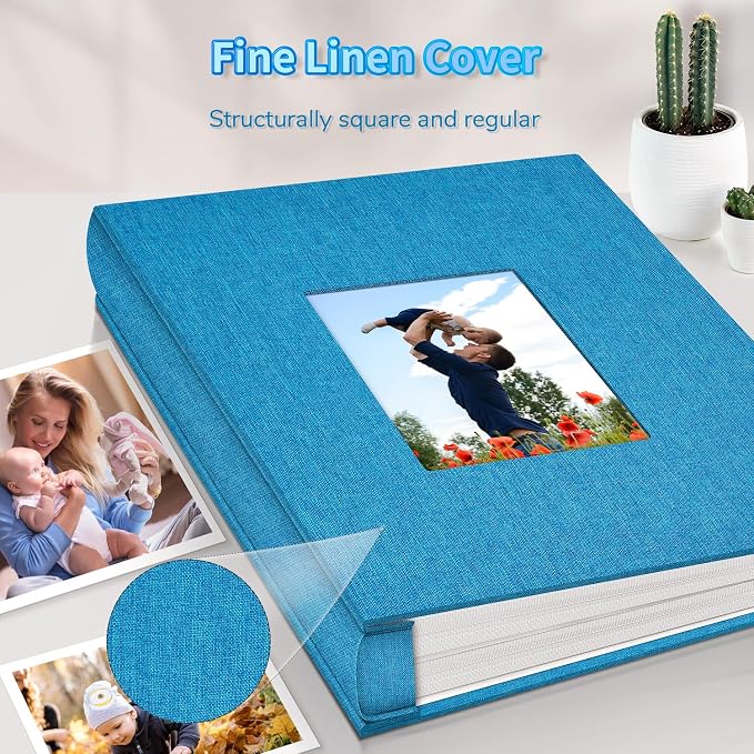 Artfeel Photo Album 4x6 with 600 Pockets,Slip-in Picture Albums,Linen Cover Memory Book with Front Window,White Page Vertical Photo Book for Wedding,Family,Anniversare,Baby,Vacation