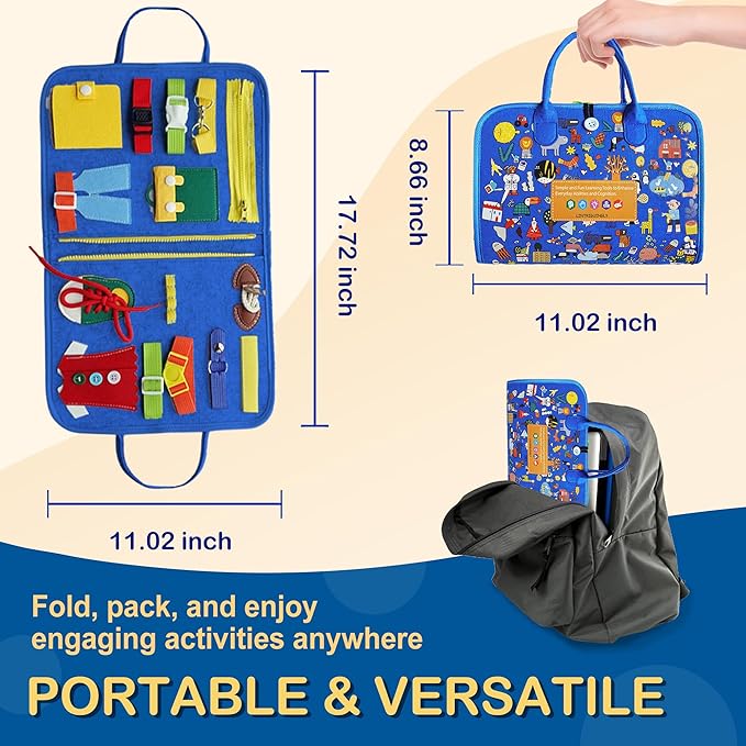 Fidget Blanket for Adults with Dementia, Dementia Activities for Seniors & Alzheimer’s Patients, Sensory Blanket Busy Board, Dementia Fidget Toys for Elderly，Anxiety Relief—Blue